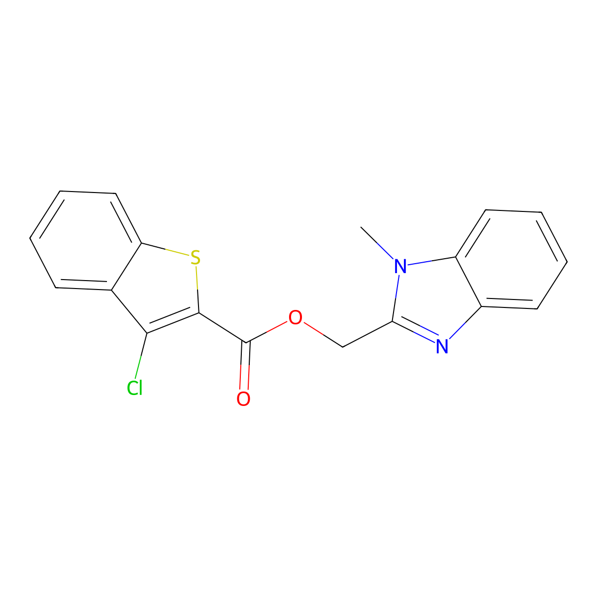 (1-Methylbenzimidazol-2-yl)methyl 3-chloro-1-benzothiophene-2-carboxylate molecular structure, CAS 727386-92-7