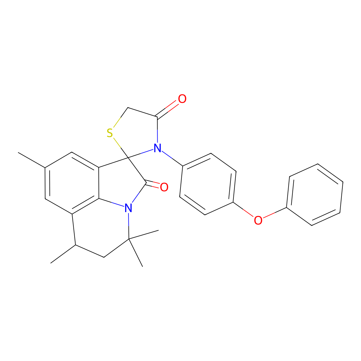 4,4,6,8-tetramethyl-3'-(4-phenoxyphenyl)-5,6-dihydro-4H,4'H-spiro[pyrrolo[3,2,1-ij]quinoline-1,2'-[1,3]thiazolidine]-2,4'-dione molecular structure, CAS 727389-43-7