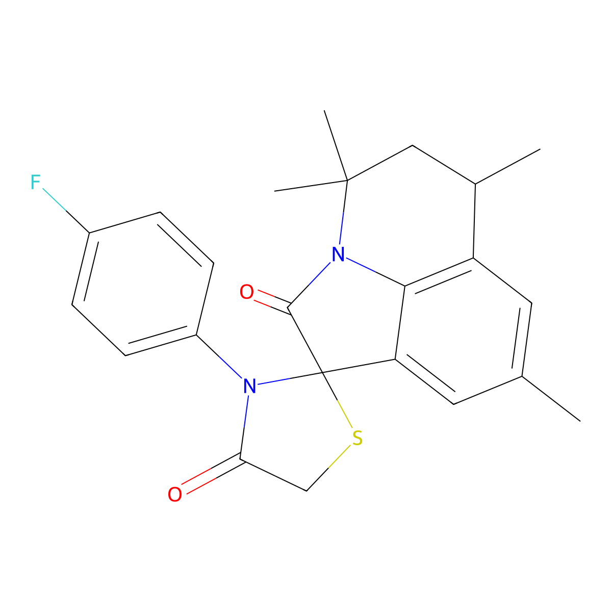 3'-(4-fluorophenyl)-4,4,6,8-tetramethyl-5,6-dihydro-4H,4'H-spiro[pyrrolo[3,2,1-ij]quinoline-1,2'-[1,3]thiazolidine]-2,4'-dione molecular structure, CAS 727389-45-9