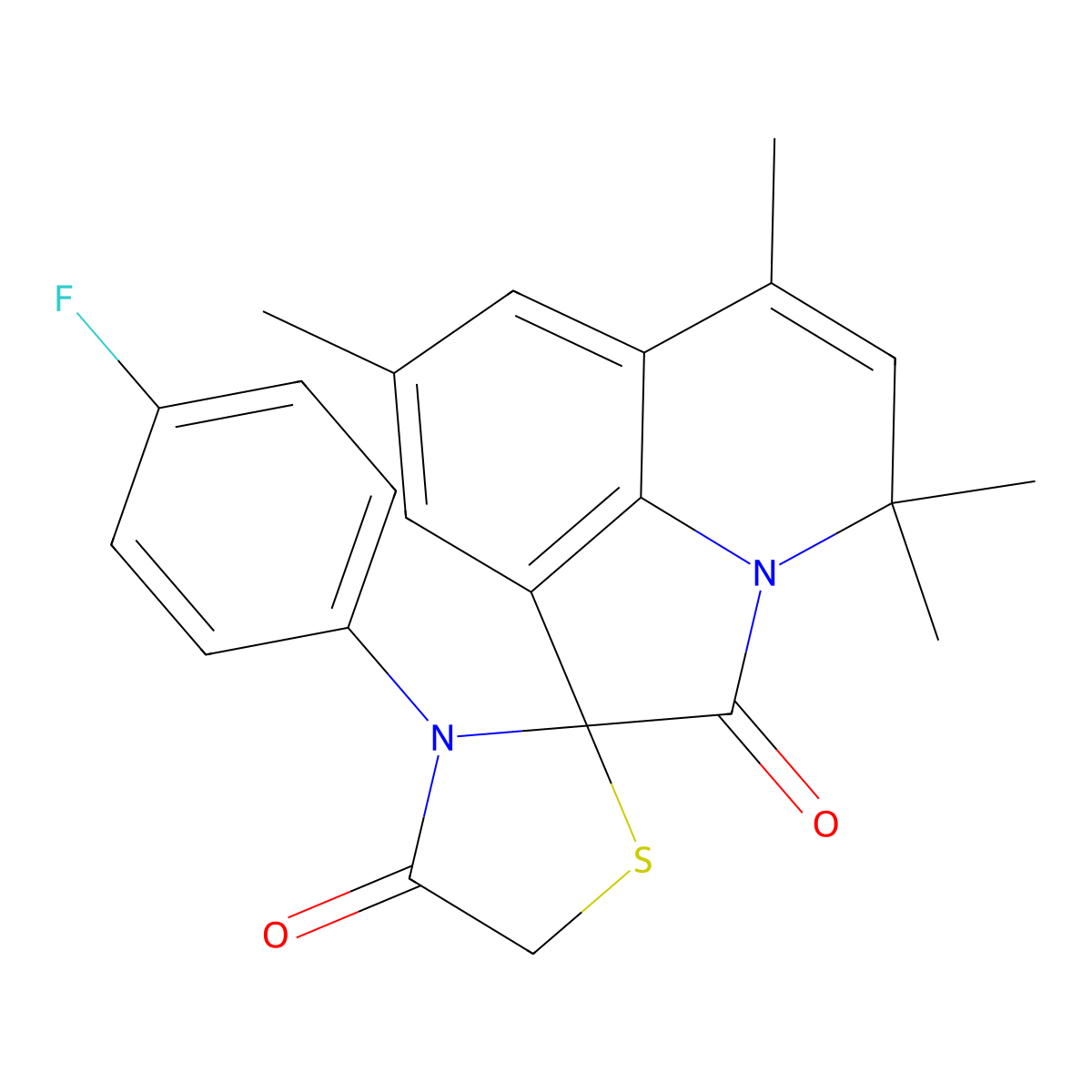 3'-(4-fluorophenyl)-4,4,6,8-tetramethyl-4H,4'H-spiro[pyrrolo[3,2,1-ij]quinoline-1,2'-[1,3]thiazolidine]-2,4'-dione molecular structure, CAS 727389-46-0