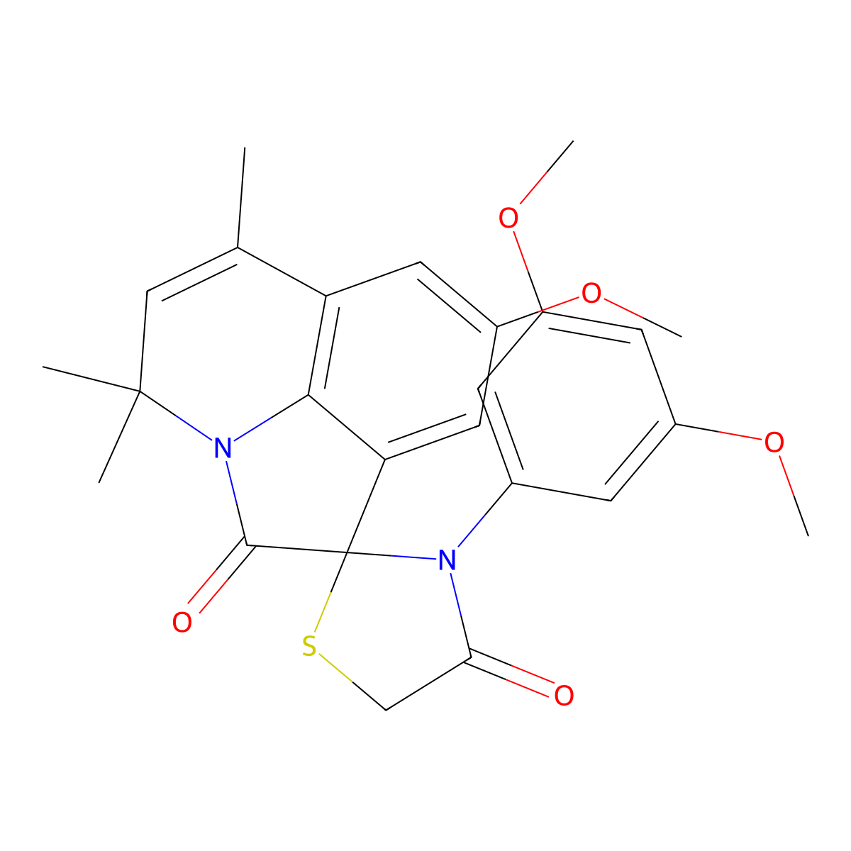 3'-(3,5-dimethoxyphenyl)-8-methoxy-4,4,6-trimethyl-4H,4'H-spiro[pyrrolo[3,2,1-ij]quinoline-1,2'-[1,3]thiazolidine]-2,4'-dione molecular structure, CAS 727389-47-1