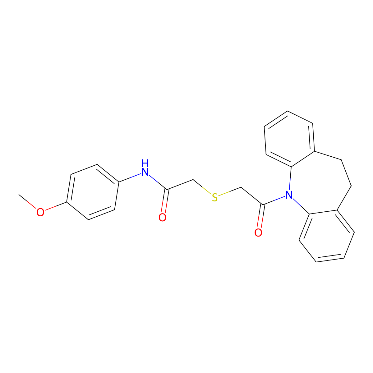 2-{[2-(10,11-dihydro-5H-dibenzo[b,f]azepin-5-yl)-2-oxoethyl]sulfanyl}-N-(4-methoxyphenyl)acetamide molecular structure, CAS 727389-75-5