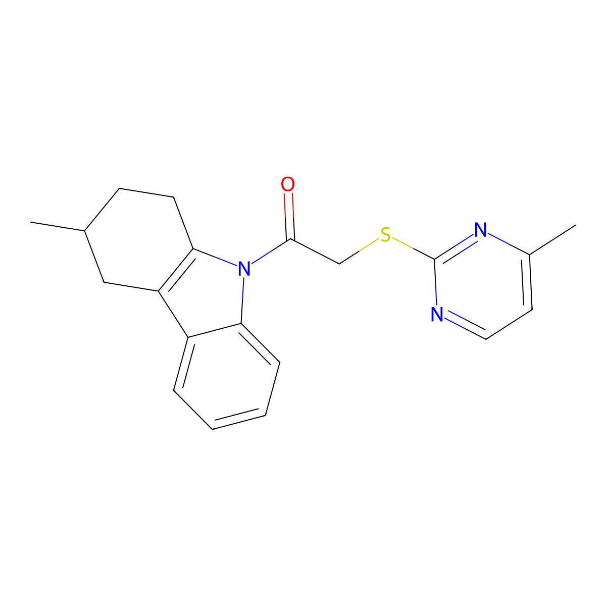 2-[(4-methylpyrimidin-2-yl)sulfanyl]-1-(3-methyl-1,2,3,4-tetrahydro-9H-carbazol-9-yl)ethanone molecular structure, CAS 727389-94-8