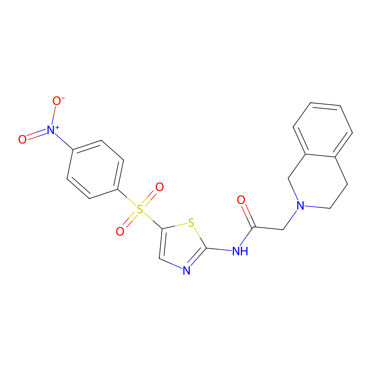 2-(3,4-dihydro-1H-isoquinolin-2-yl)-N-[5-(4-nitrophenyl)sulfonyl-1,3-thiazol-2-yl]acetamide molecular structure, CAS 727390-34-3