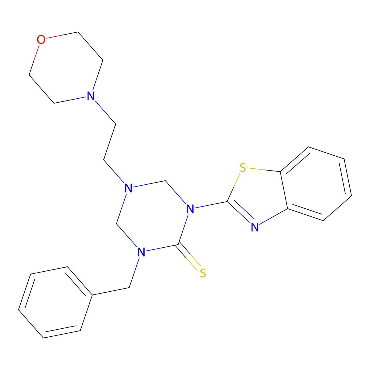 1-(1,3-Benzothiazol-2-yl)-3-benzyl-5-(2-morpholinoethyl)-1,3,5-triazinane-2-thione molecular structure, CAS 727390-94-5