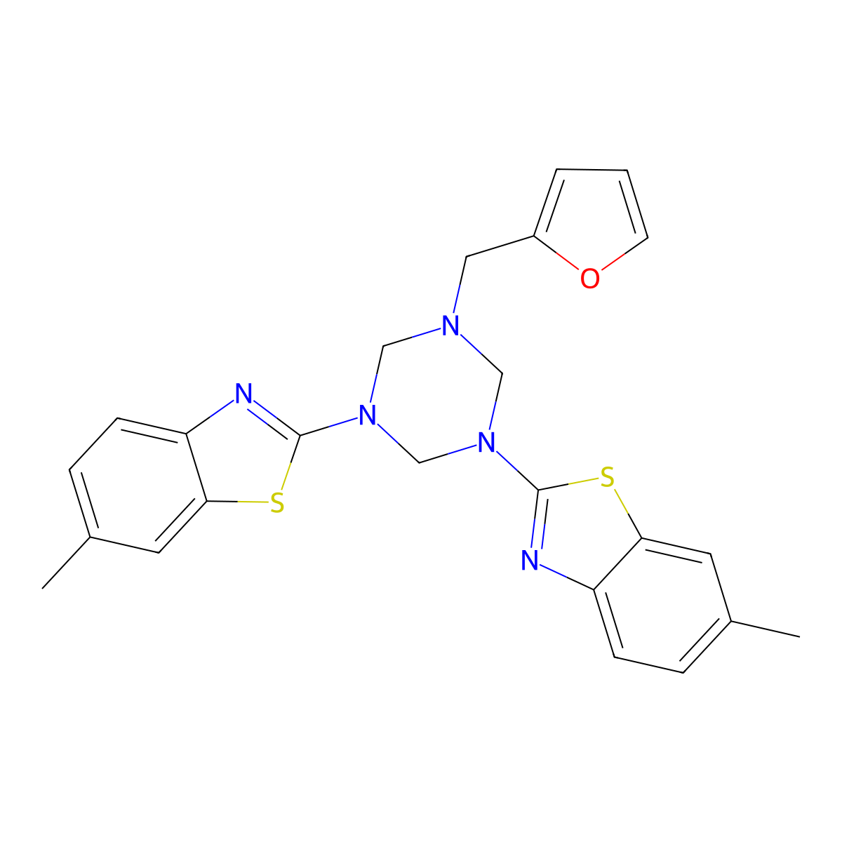 2-[3-(2-Furylmethyl)-5-(6-methyl-1,3-benzothiazol-2-yl)-1,3,5-triazinan-1-yl]-6-methyl-1,3-benzothiazole molecular structure, CAS 727391-05-1
