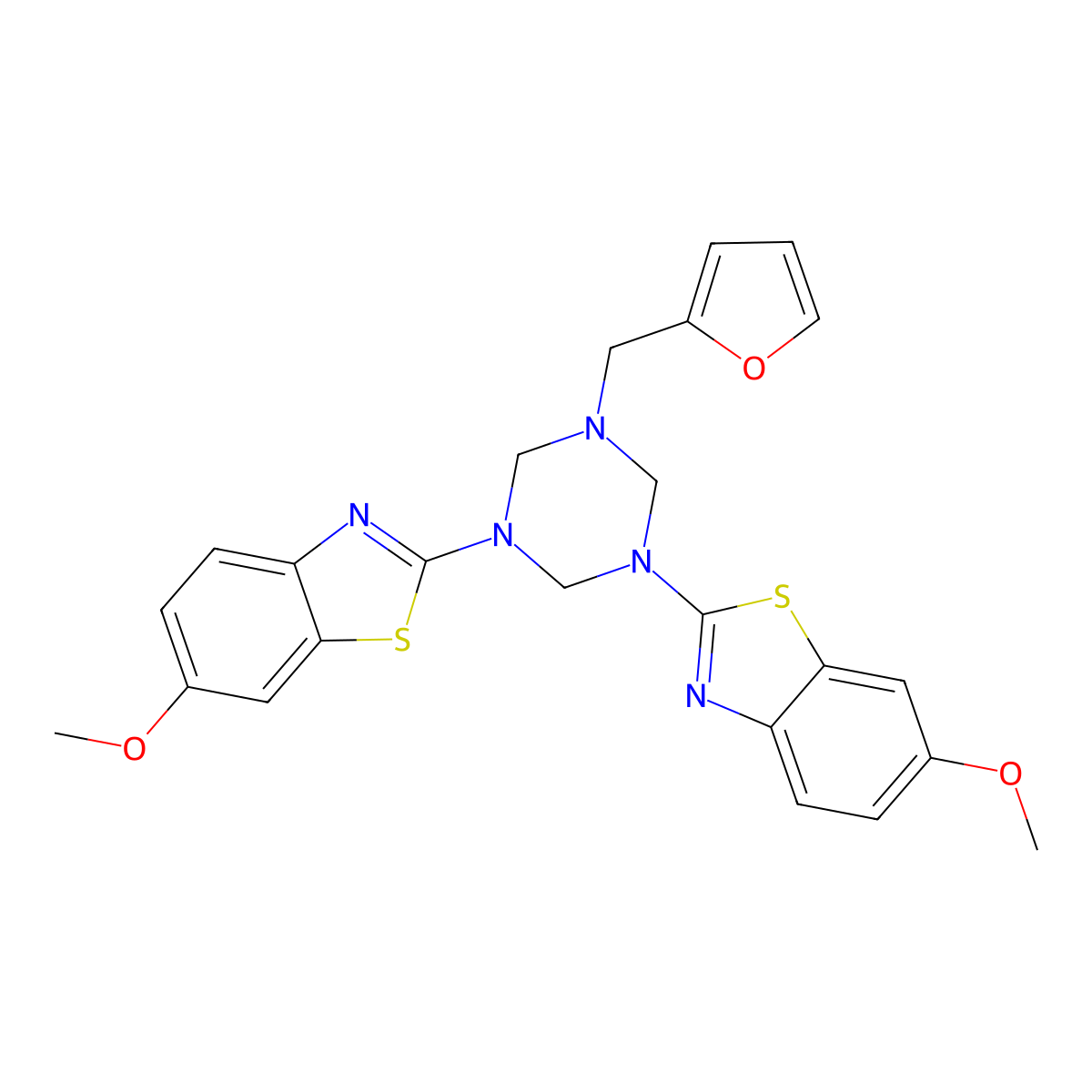 2,2'-[5-(Furan-2-ylmethyl)-1,3,5-triazinane-1,3-diyl]bis(6-methoxy-1,3-benzothiazole) molecular structure, CAS 727391-06-2