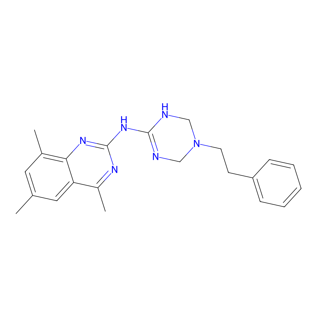 4,6,8-trimethyl-N-[5-(2-phenylethyl)-1,4,5,6-tetrahydro-1,3,5-triazin-2-yl]quinazolin-2-amine molecular structure, CAS 727391-07-3