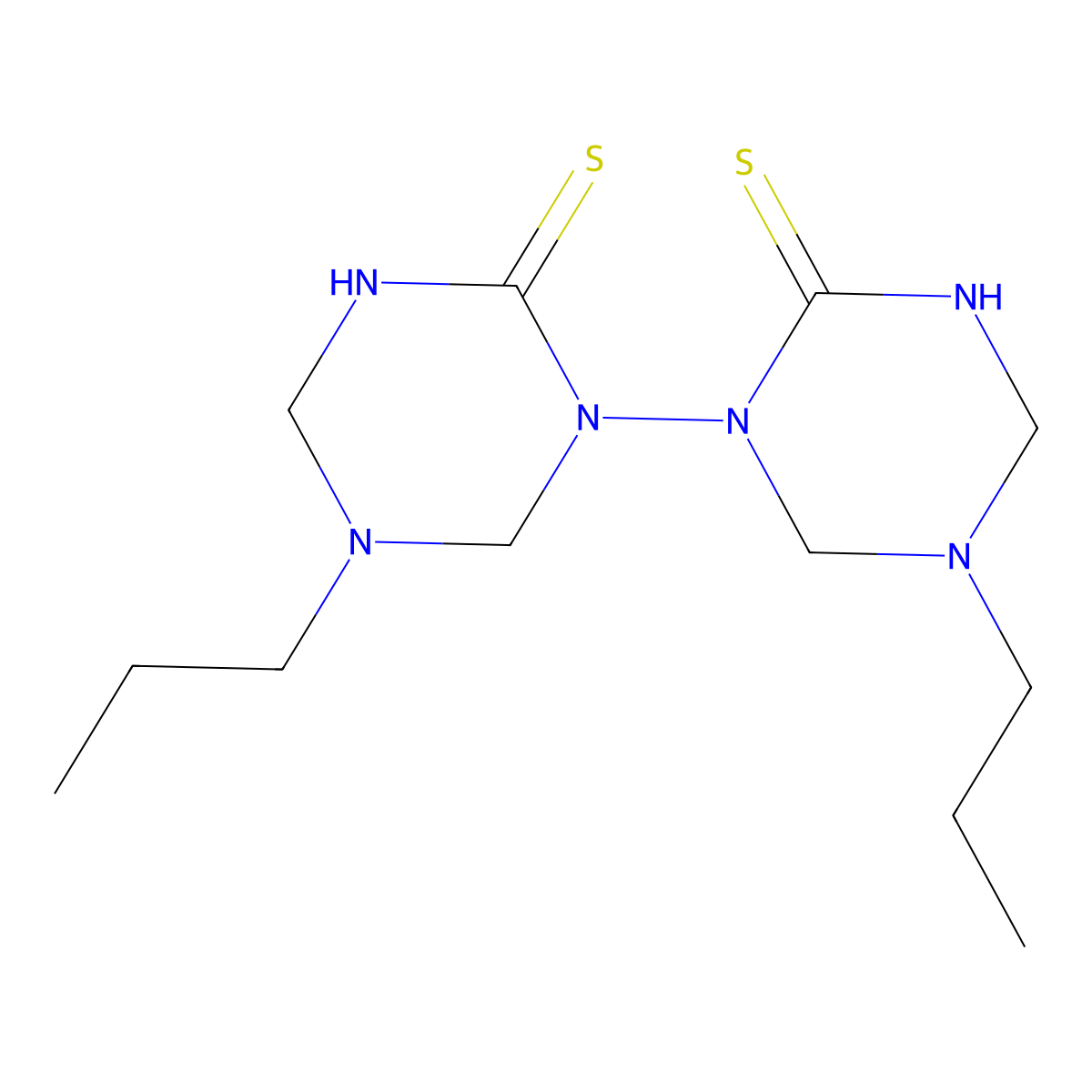 5-Propyl-1-(5-propyl-2-sulfanylidene-1,3,5-triazinan-1-yl)-1,3,5-triazinane-2-thione molecular structure, CAS 727391-12-0
