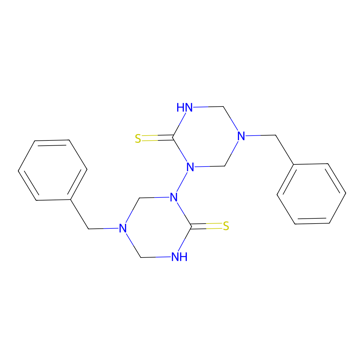 5-Benzyl-1-(5-benzyl-2-sulfanylidene-1,3,5-triazinan-1-yl)-1,3,5-triazinane-2-thione molecular structure, CAS 727391-13-1