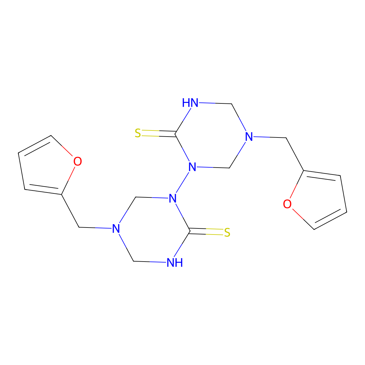 5,5'-Bis(2-furanylmethyl)-1,1'-bi-1,3,5-triazinane-2,2'-dithione molecular structure, CAS 727391-14-2