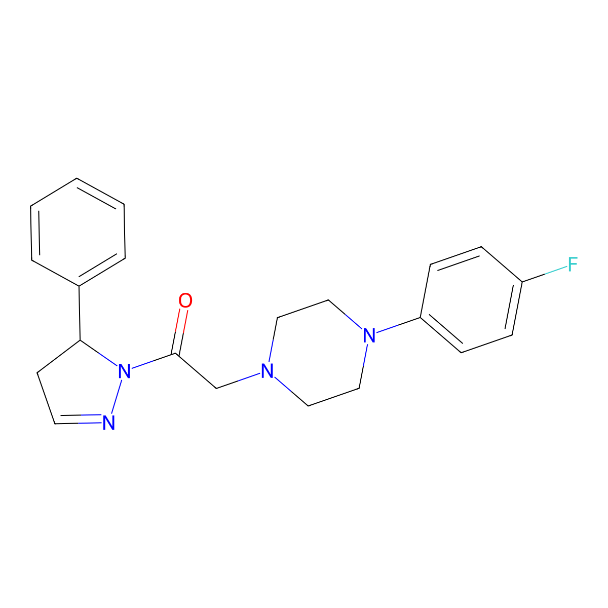 1-(4-fluorophenyl)-4-[2-oxo-2-(5-phenyl-4,5-dihydro-1H-pyrazol-1-yl)ethyl]piperazine molecular structure, CAS 727391-15-3