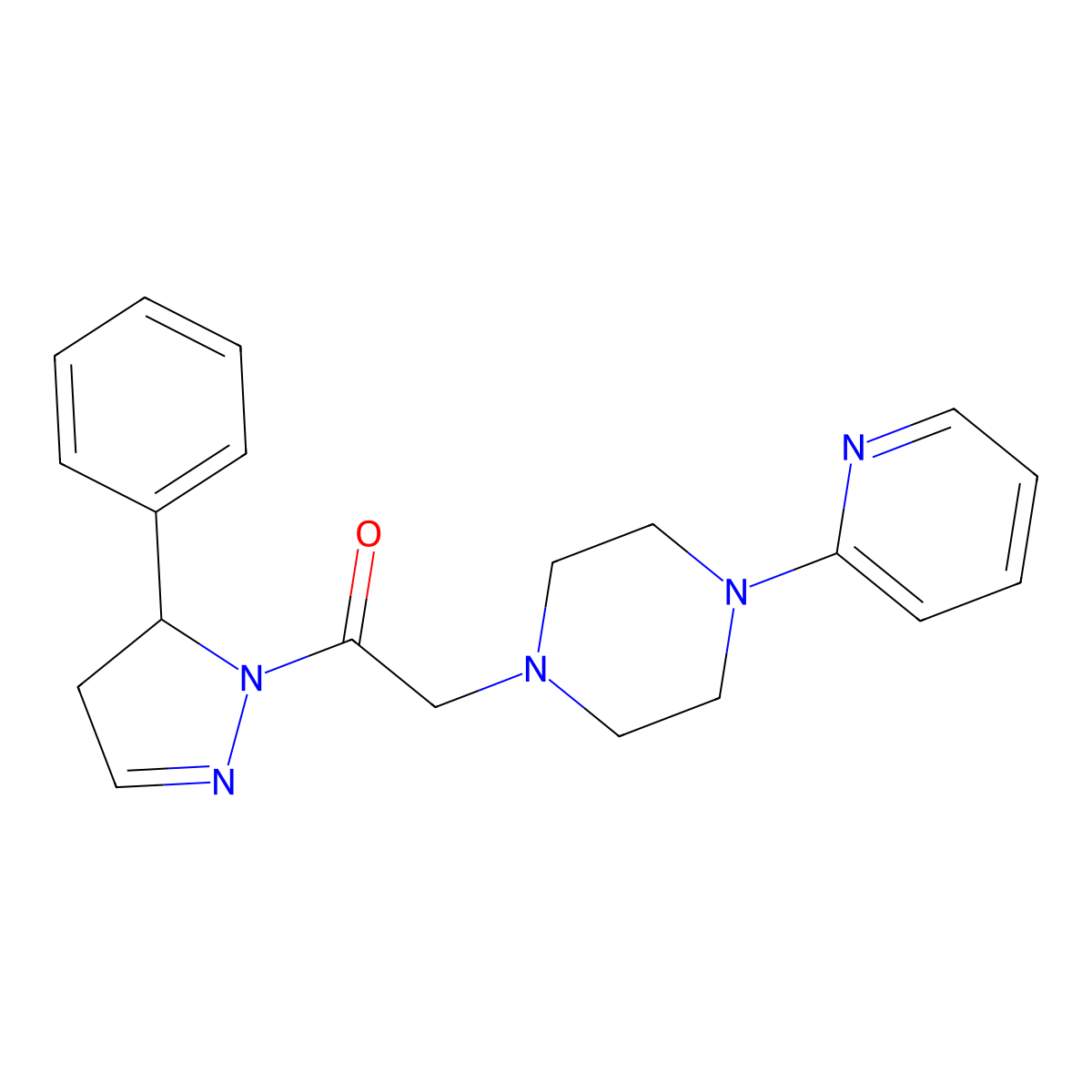 1-(5-phenyl-4,5-dihydro-1H-pyrazol-1-yl)-2-[4-(pyridin-2-yl)piperazin-1-yl]ethanone molecular structure, CAS 727391-17-5