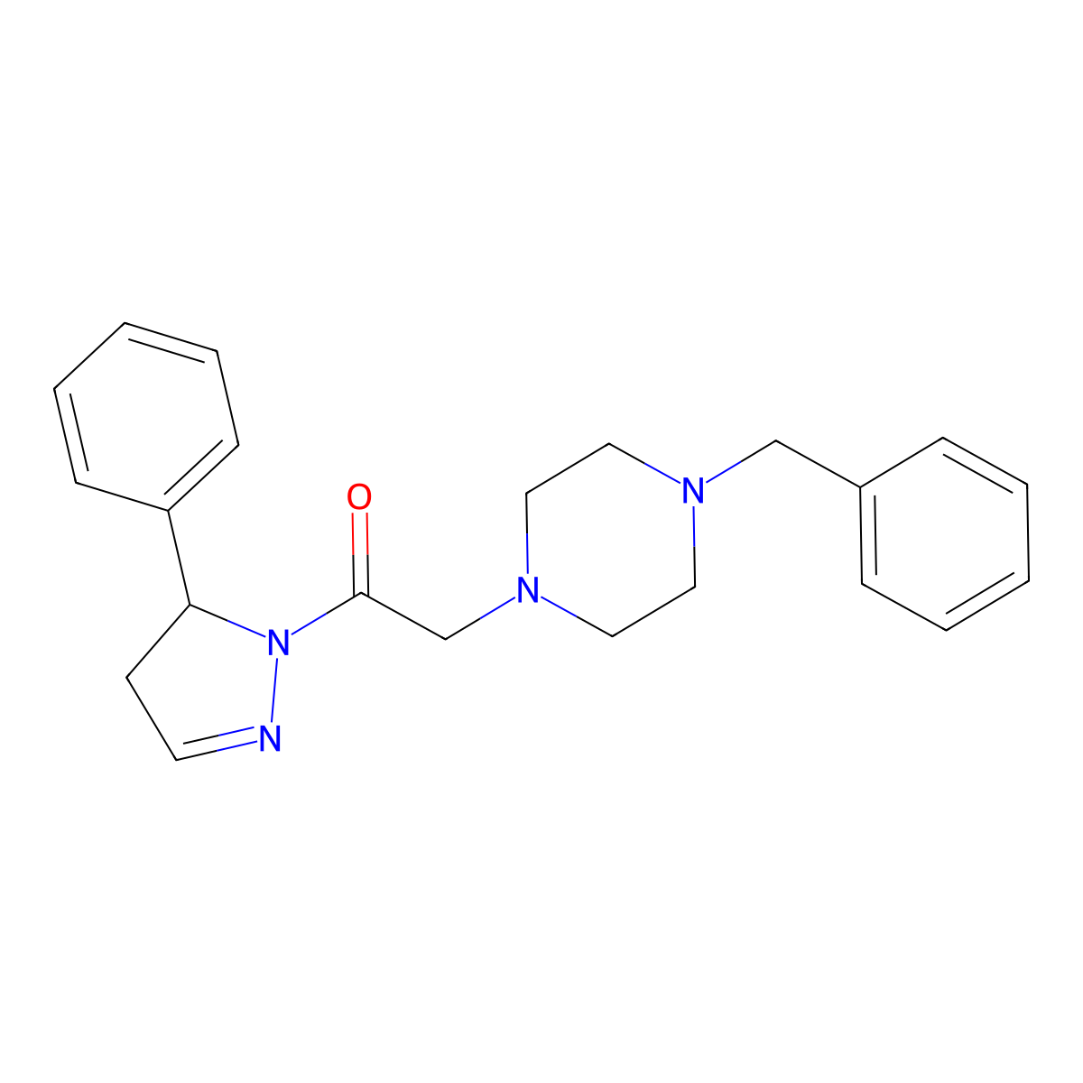 1-benzyl-4-[2-oxo-2-(5-phenyl-4,5-dihydro-1H-pyrazol-1-yl)ethyl]piperazine molecular structure, CAS 727391-18-6
