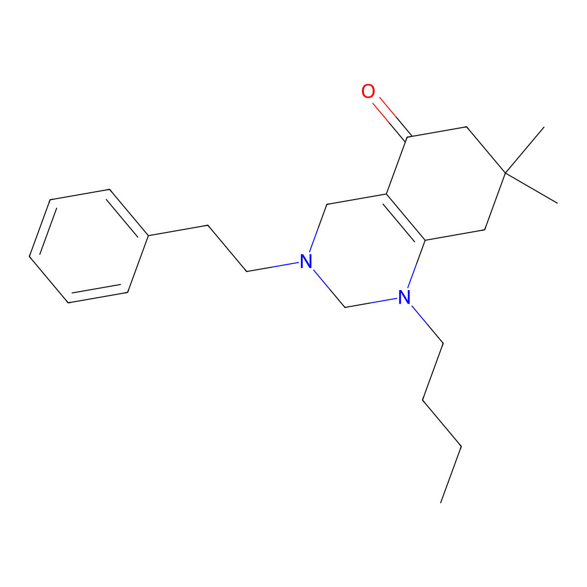 1-butyl-7,7-dimethyl-3-(2-phenylethyl)-2,3,4,6,7,8-hexahydroquinazolin-5(1H)-one molecular structure, CAS 727391-92-6
