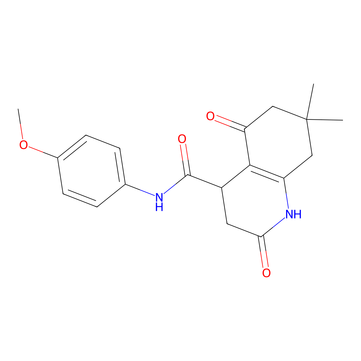 N-(4-methoxyphenyl)-7,7-dimethyl-2,5-dioxo-1,2,3,4,5,6,7,8-octahydroquinoline-4-carboxamide molecular structure, CAS 727392-00-9