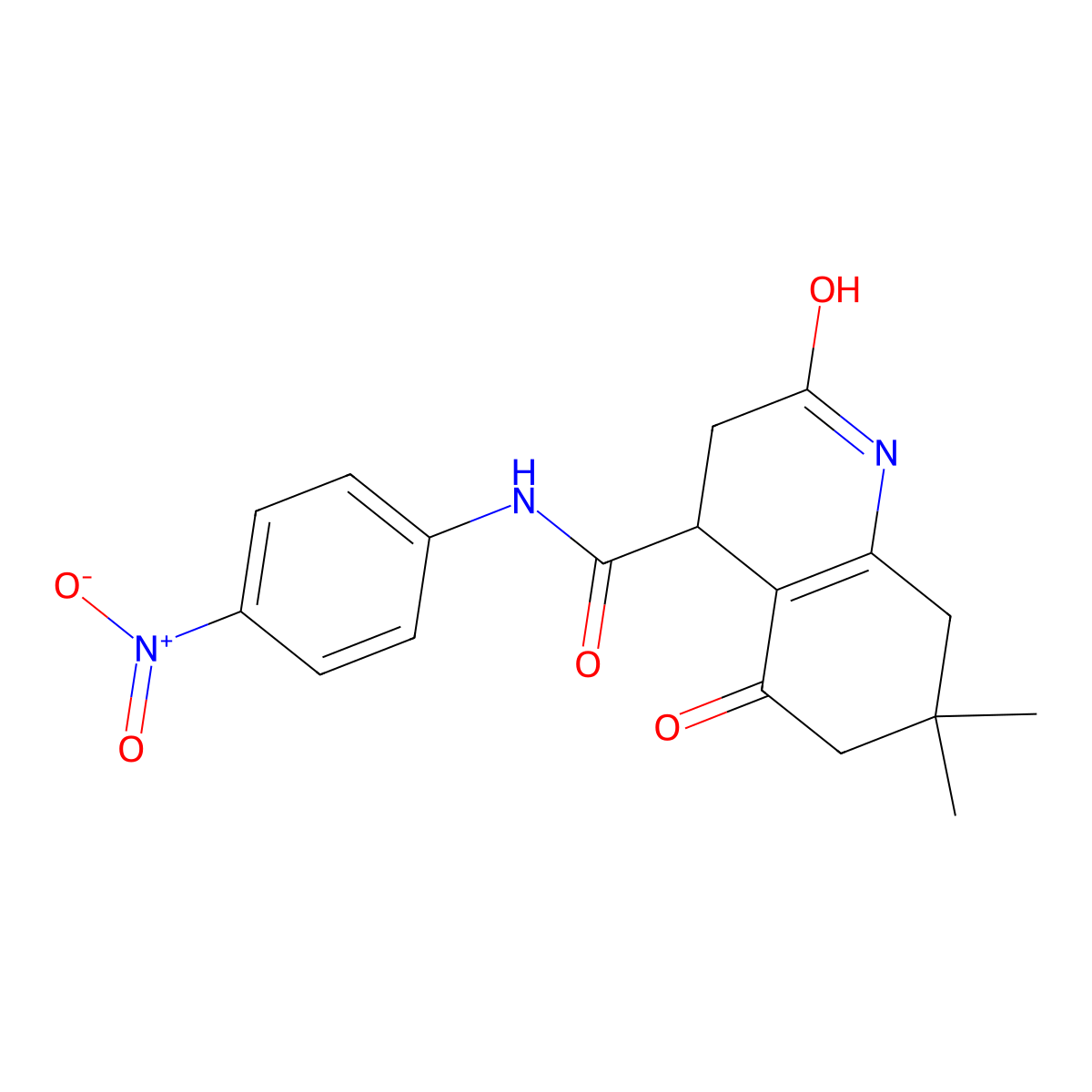 7,7-dimethyl-N-(4-nitrophenyl)-2,5-dioxo-3,4,6,8-tetrahydro-1H-quinoline-4-carboxamide molecular structure, CAS 727392-09-8