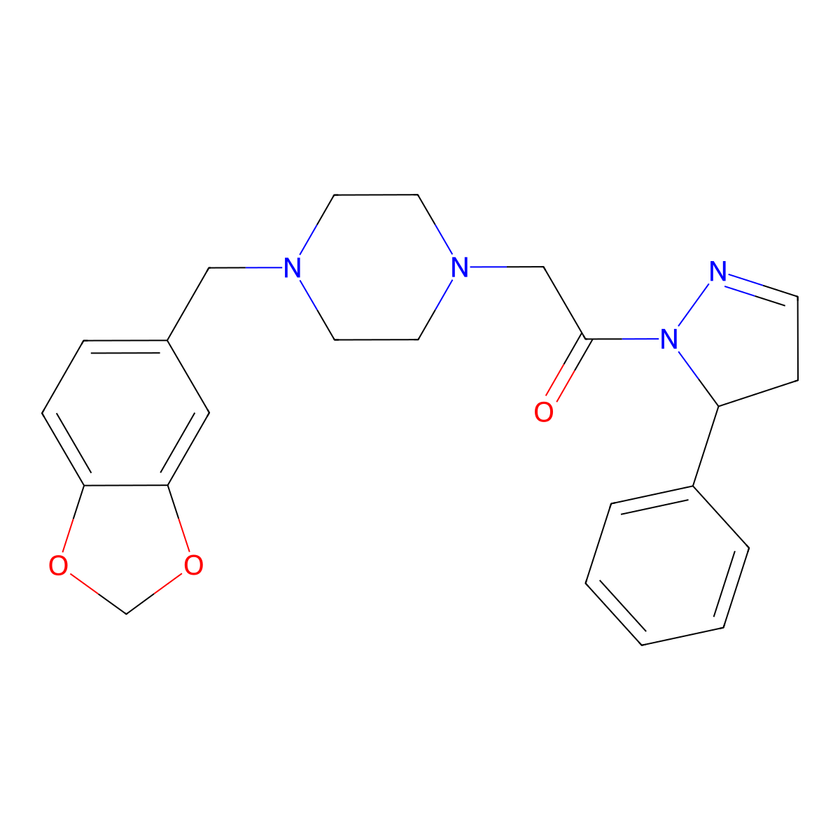 2-[4-(1,3-benzodioxol-5-ylmethyl)piperazin-1-yl]-1-(5-phenyl-4,5-dihydro-1H-pyrazol-1-yl)ethanone molecular structure, CAS 727392-14-5