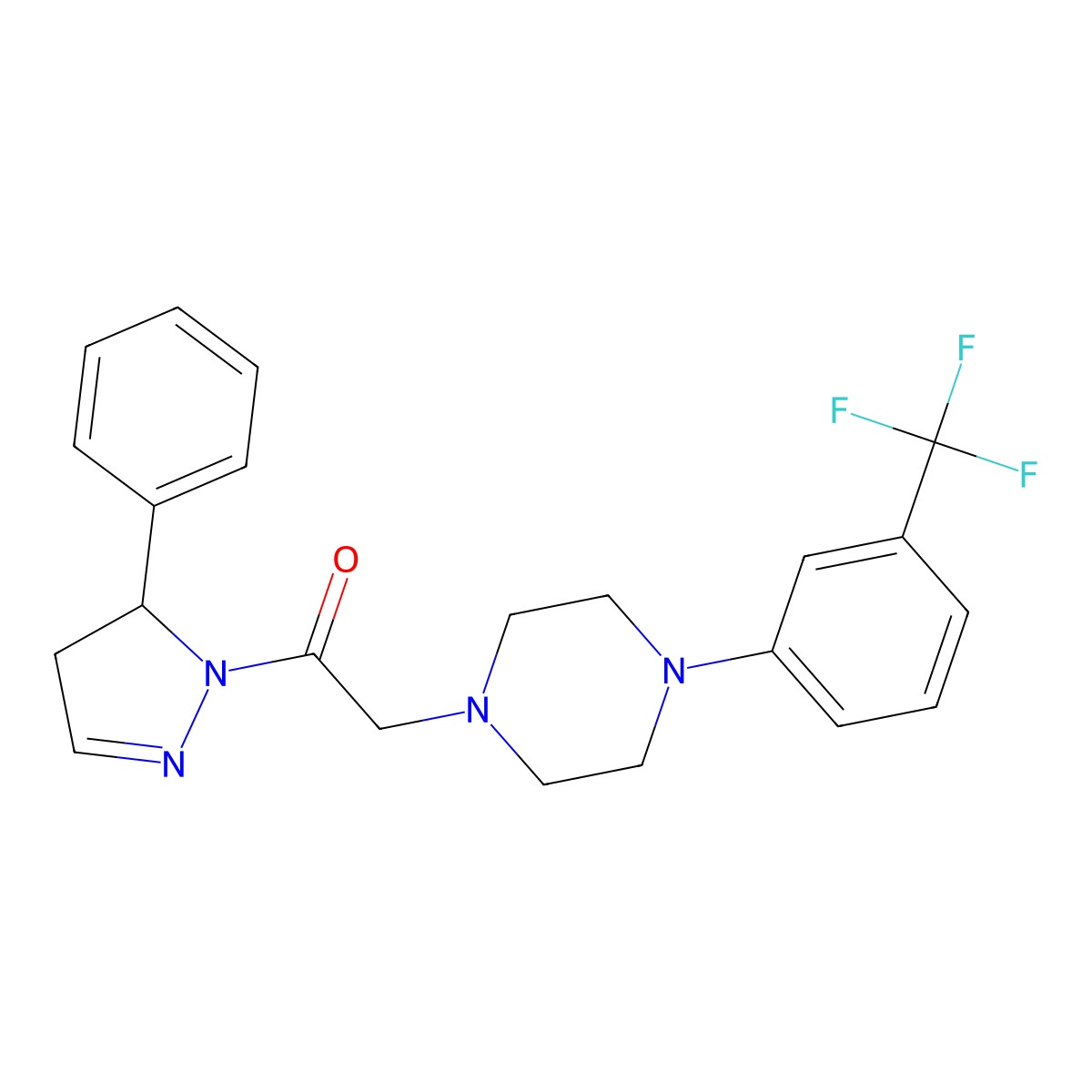 1-(5-phenyl-4,5-dihydro-1H-pyrazol-1-yl)-2-{4-[3-(trifluoromethyl)phenyl]piperazin-1-yl}ethanone molecular structure, CAS 727392-18-9