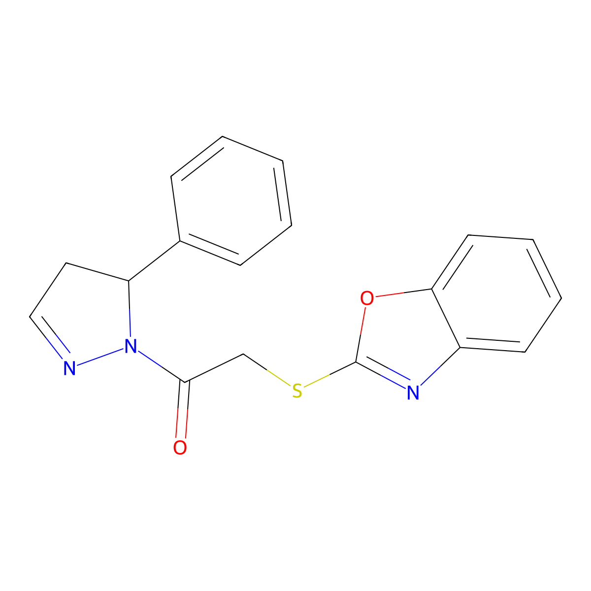2-(1,3-benzoxazol-2-ylsulfanyl)-1-(5-phenyl-4,5-dihydro-1H-pyrazol-1-yl)ethanone molecular structure, CAS 727392-21-4