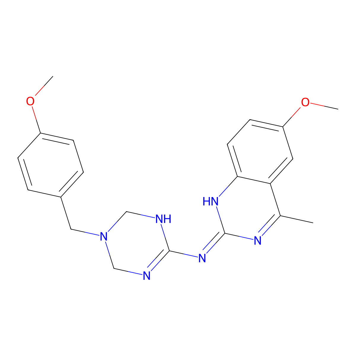 6-methoxy-N-[5-(4-methoxybenzyl)-1,4,5,6-tetrahydro-1,3,5-triazin-2-yl]-4-methylquinazolin-2-amine molecular structure, CAS 727392-22-5