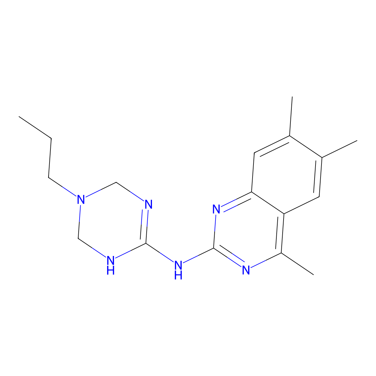 4,6,7-trimethyl-N-(5-propyl-1,4,5,6-tetrahydro-1,3,5-triazin-2-yl)quinazolin-2-amine molecular structure, CAS 727392-23-6