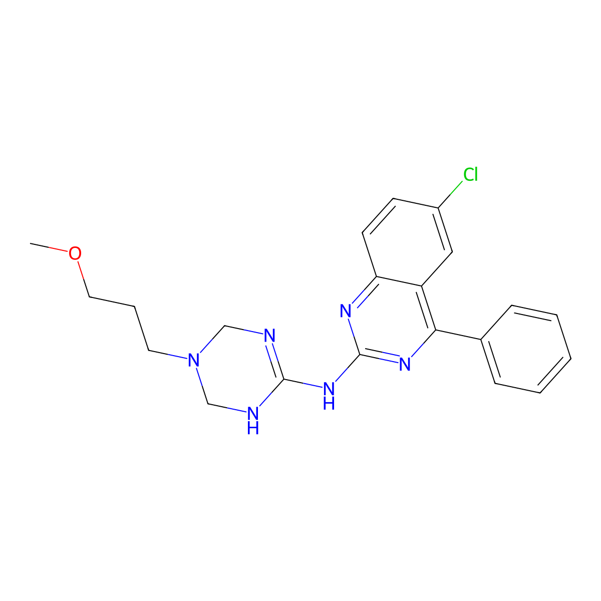 6-chloro-N-[5-(3-methoxypropyl)-1,4,5,6-tetrahydro-1,3,5-triazin-2-yl]-4-phenylquinazolin-2-amine molecular structure, CAS 727392-30-5