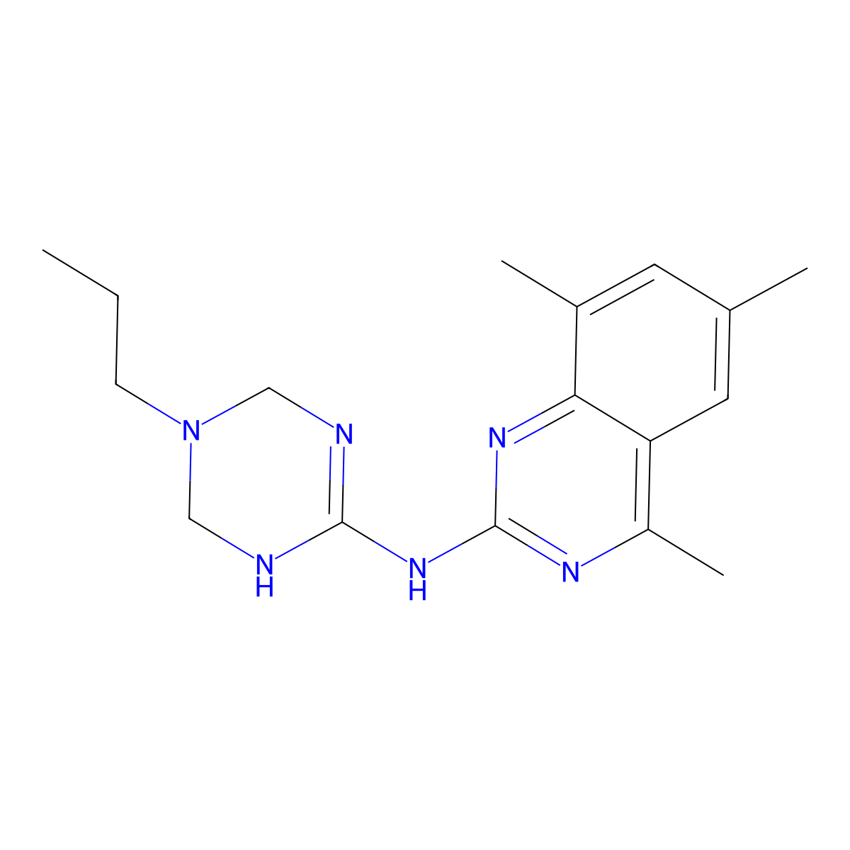 4,6,8-trimethyl-N-(5-propyl-1,4,5,6-tetrahydro-1,3,5-triazin-2-yl)quinazolin-2-amine molecular structure, CAS 727392-31-6