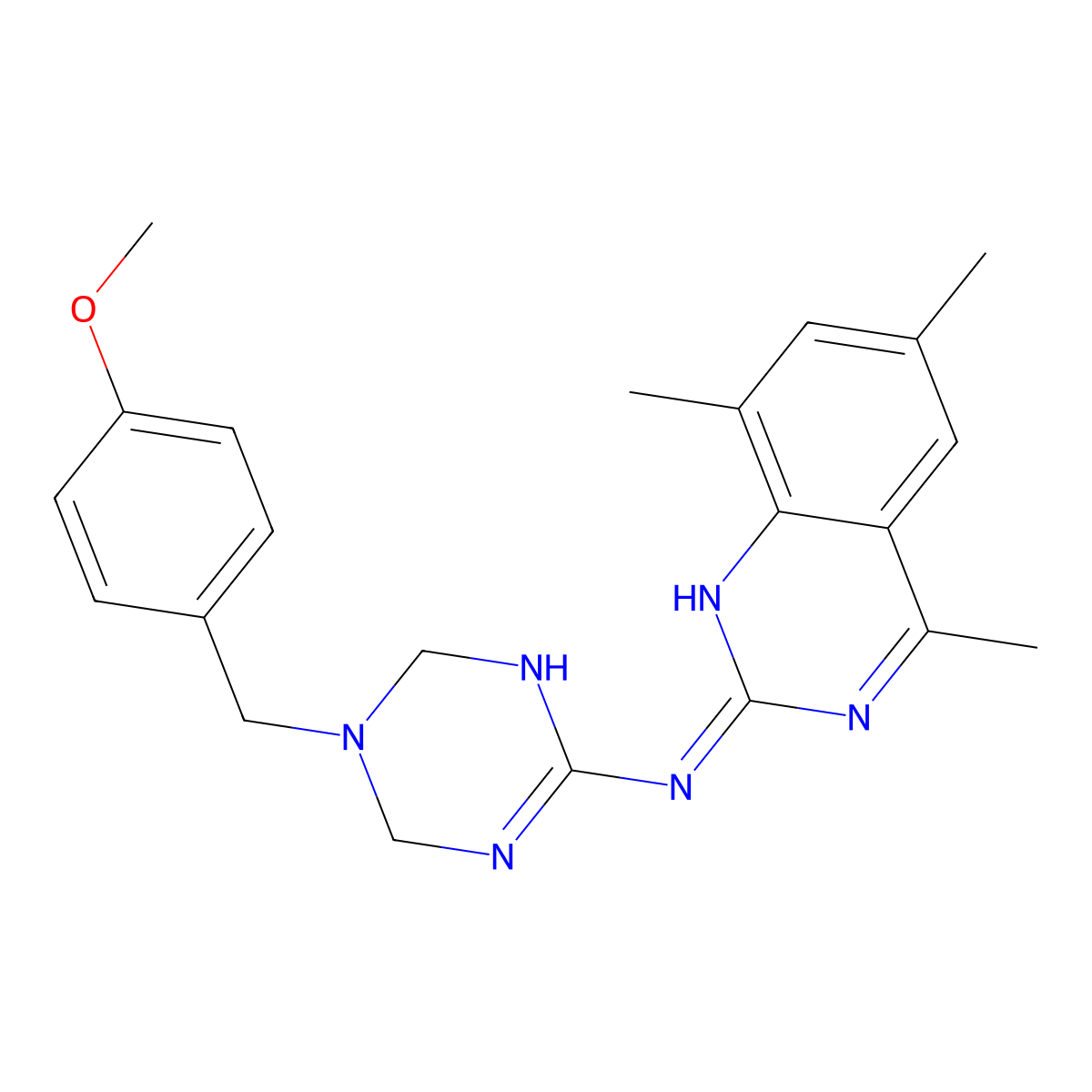N-[5-(4-methoxybenzyl)-1,4,5,6-tetrahydro-1,3,5-triazin-2-yl]-4,6,8-trimethylquinazolin-2-amine molecular structure, CAS 727392-32-7