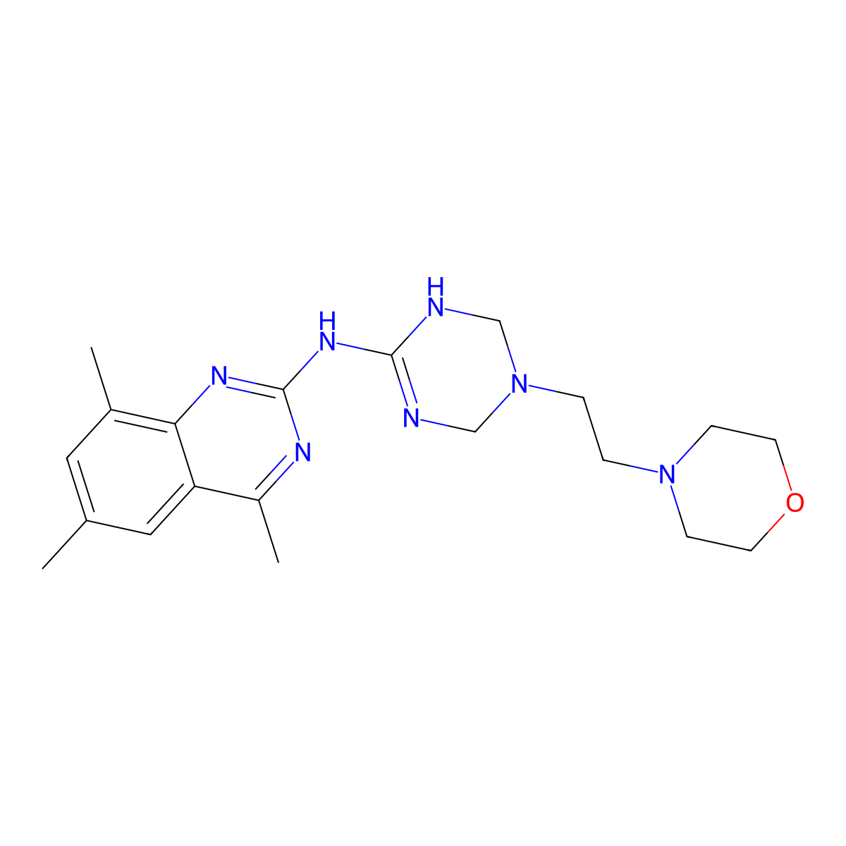 4,6,8-trimethyl-N-{5-[2-(morpholin-4-yl)ethyl]-1,4,5,6-tetrahydro-1,3,5-triazin-2-yl}quinazolin-2-amine molecular structure, CAS 727392-33-8