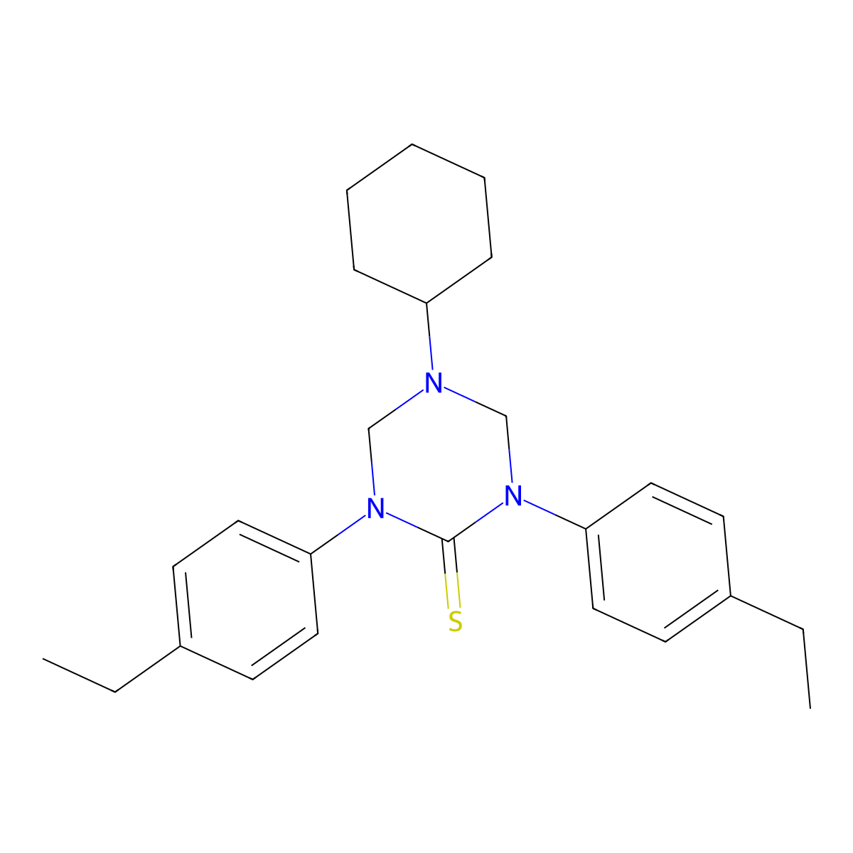 5-Cyclohexyl-1,3-bis(4-ethylphenyl)-1,3,5-triazinane-2-thione molecular structure, CAS 727392-34-9