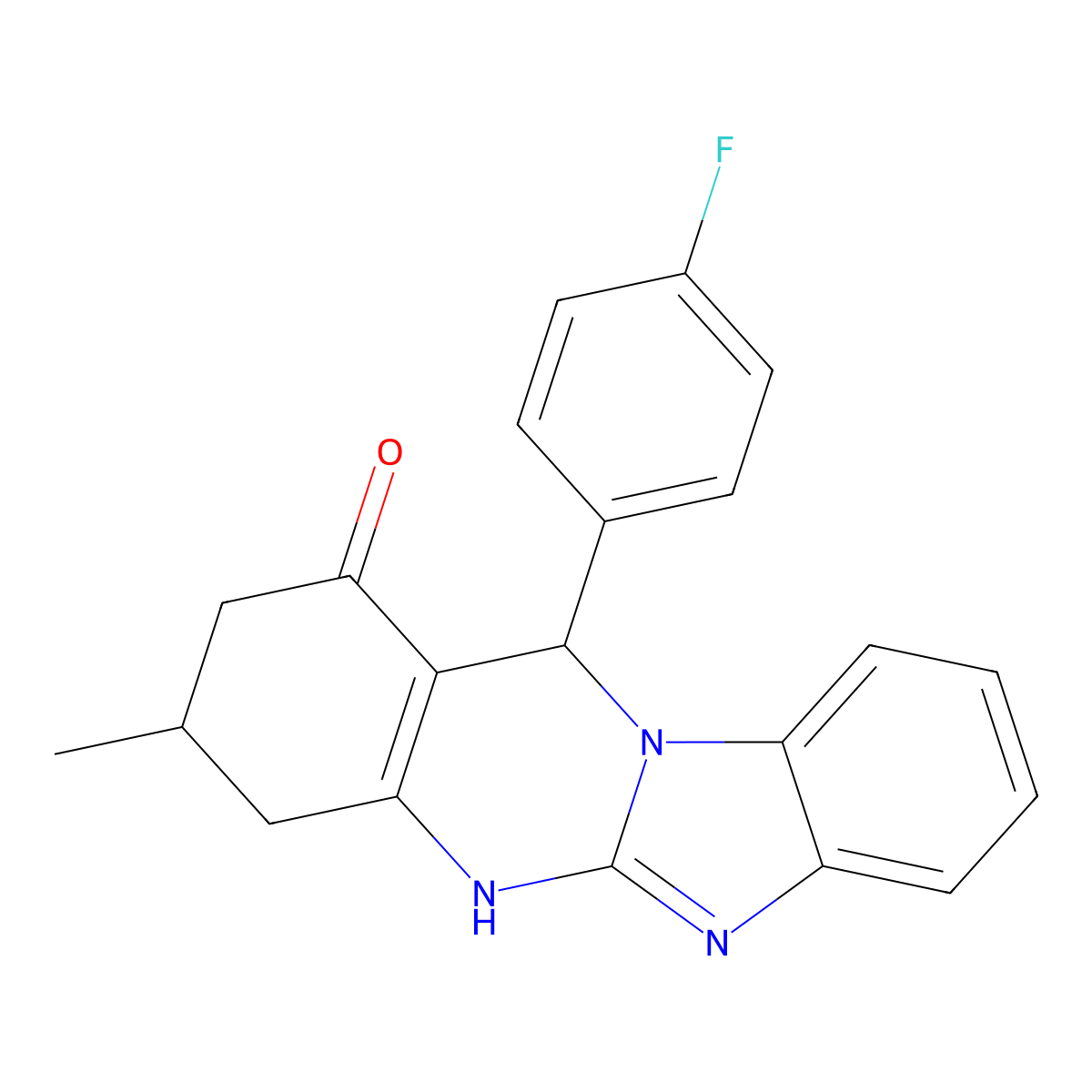 12-(4-fluorophenyl)-3-methyl-3,4,5,12-tetrahydrobenzimidazo[2,1-b]quinazolin-1(2H)-one molecular structure, CAS 727392-82-7