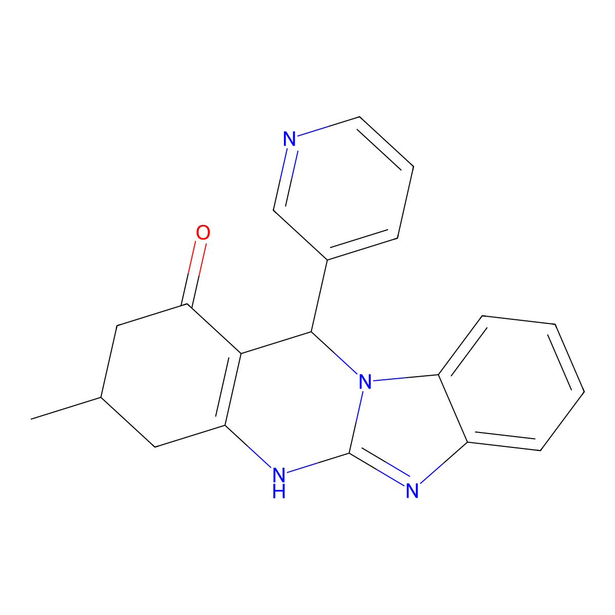 3-Methyl-12-(pyridin-3-yl)-2,3,4,12-tetrahydrobenzimidazo[2,1-b]quinazolin-1-ol molecular structure, CAS 727392-85-0