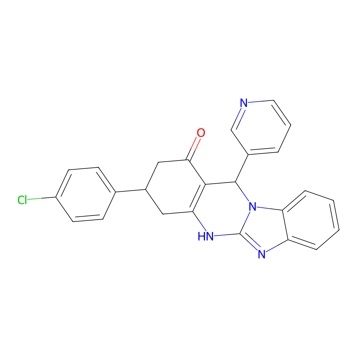 3-(4-chlorophenyl)-12-(pyridin-3-yl)-3,4,5,12-tetrahydrobenzimidazo[2,1-b]quinazolin-1(2H)-one molecular structure, CAS 727393-05-7