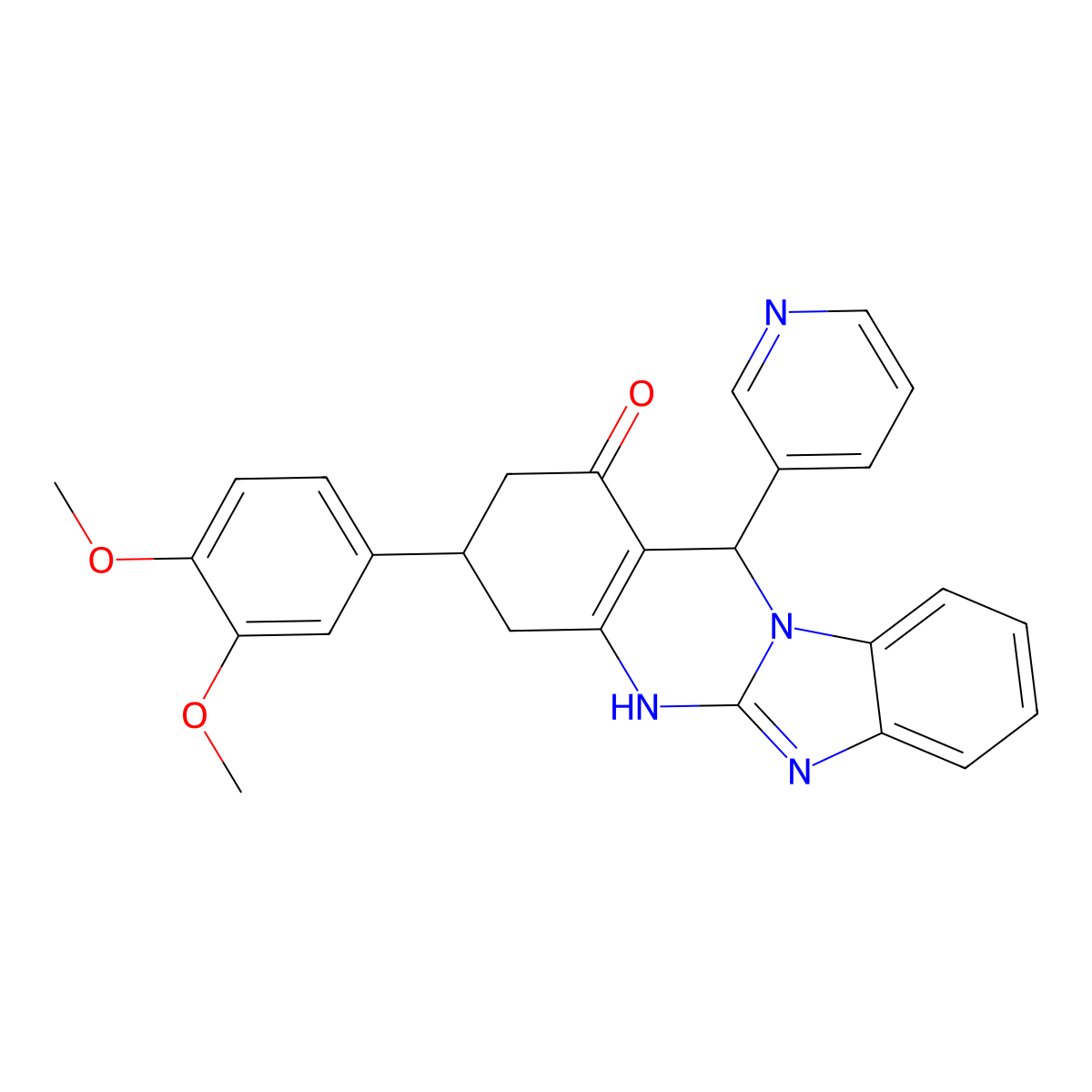 3-(3,4-dimethoxyphenyl)-12-(pyridin-3-yl)-3,4,5,12-tetrahydrobenzimidazo[2,1-b]quinazolin-1(2H)-one molecular structure, CAS 727393-47-7