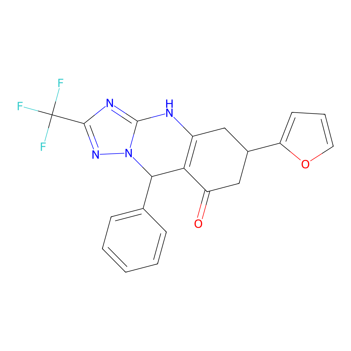 6-(2-furyl)-9-phenyl-2-(trifluoromethyl)-5,6,7,9-tetrahydro[1,2,4]triazolo[5,1-b]quinazolin-8(4H)-one molecular structure, CAS 727393-89-7