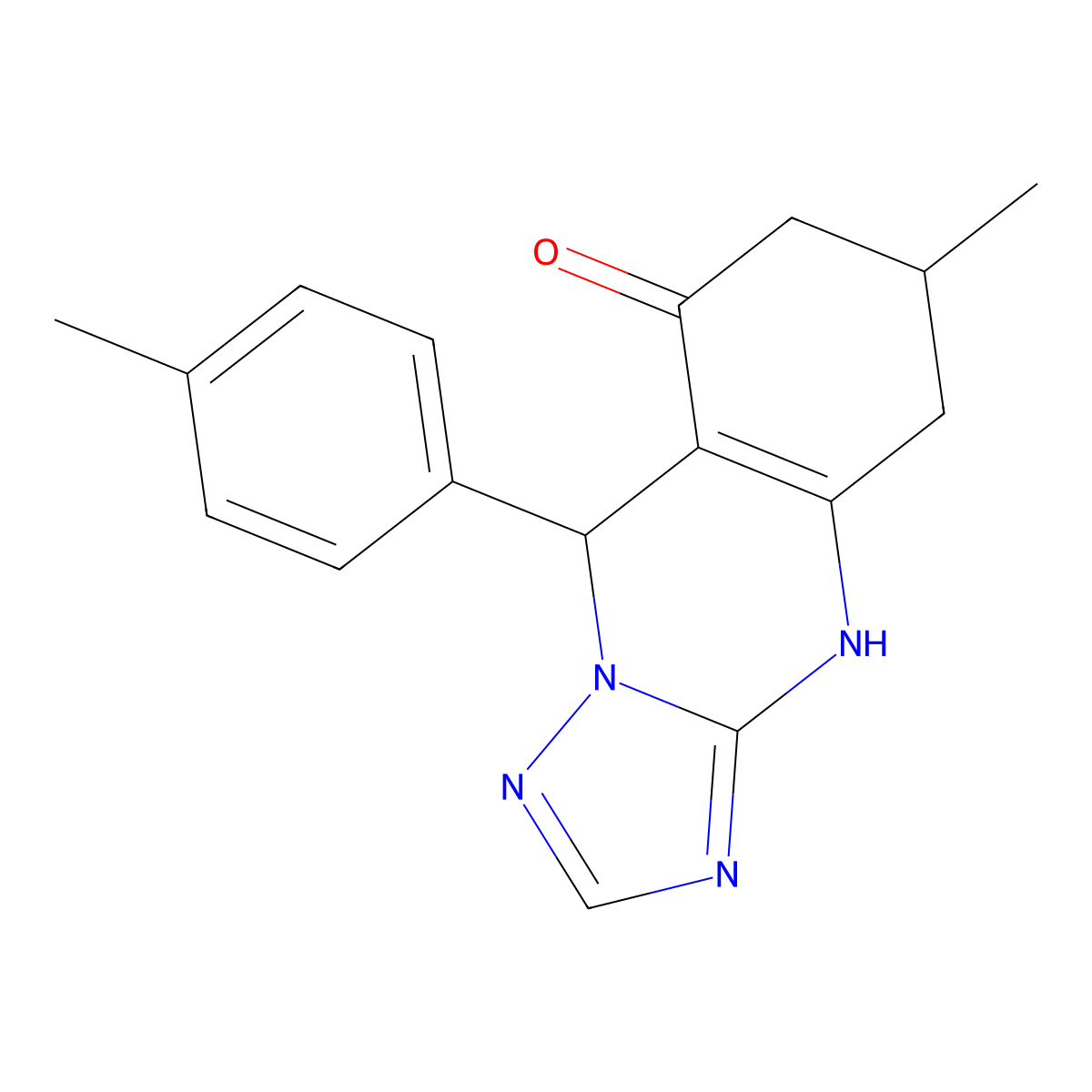 6-methyl-9-(4-methylphenyl)-5,6,7,9-tetrahydro[1,2,4]triazolo[5,1-b]quinazolin-8(4H)-one molecular structure, CAS 727393-90-0