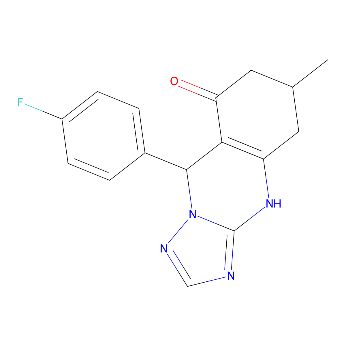 9-(4-fluorophenyl)-6-methyl-5,6,7,9-tetrahydro[1,2,4]triazolo[5,1-b]quinazolin-8(4H)-one molecular structure, CAS 727393-92-2