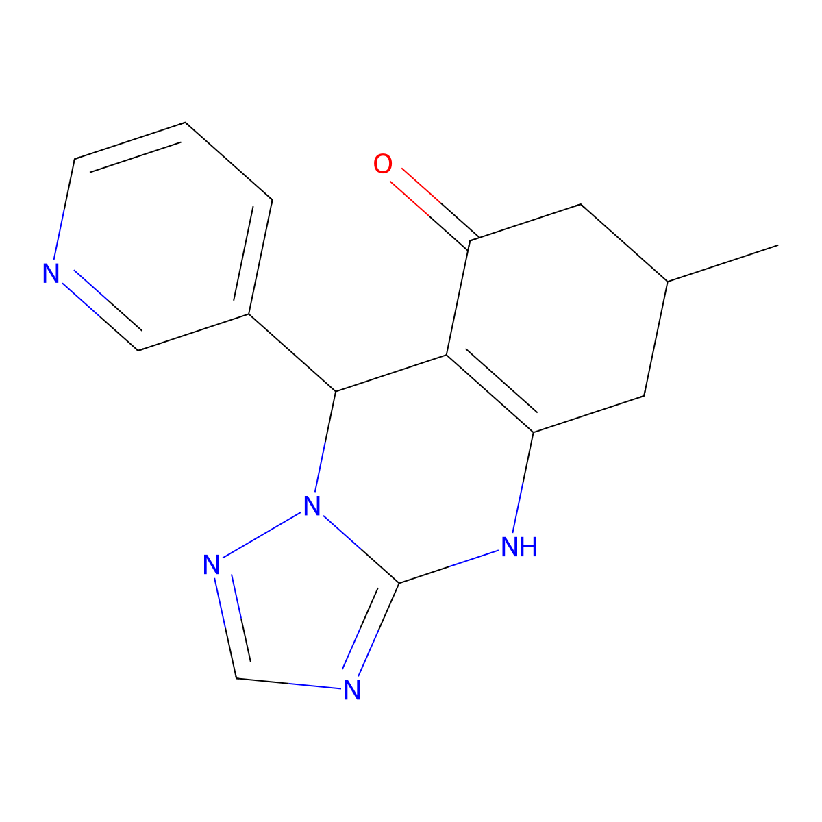 6-methyl-9-(pyridin-3-yl)-5,6,7,9-tetrahydro[1,2,4]triazolo[5,1-b]quinazolin-8(4H)-one molecular structure, CAS 727393-95-5