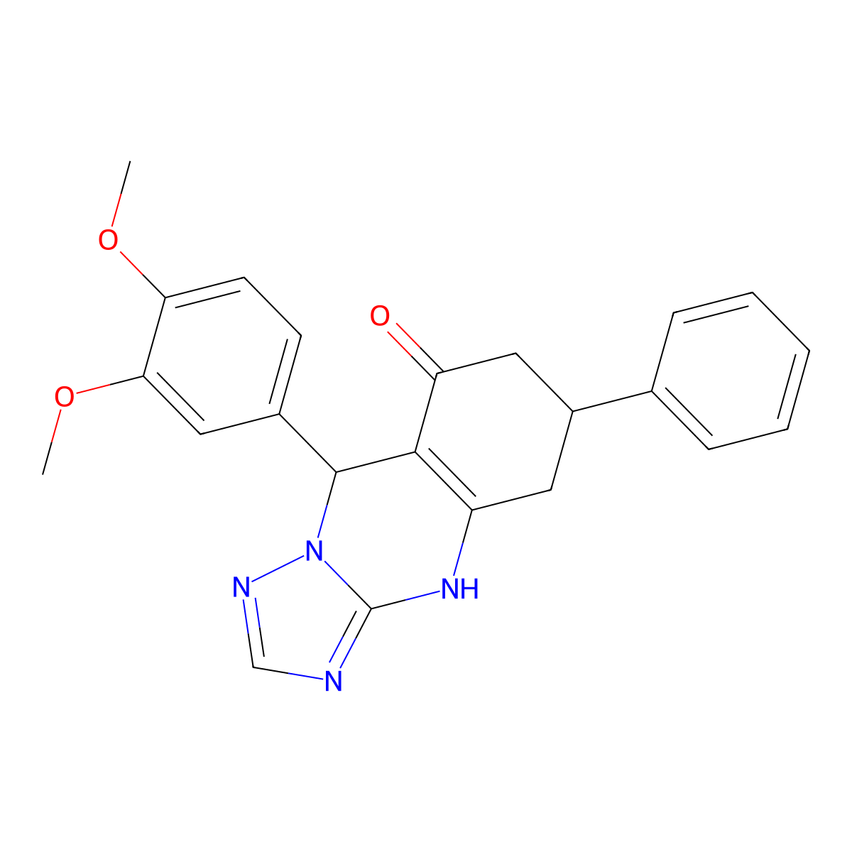 9-(3,4-dimethoxyphenyl)-6-phenyl-5,6,7,9-tetrahydro[1,2,4]triazolo[5,1-b]quinazolin-8(4H)-one molecular structure, CAS 727394-00-5