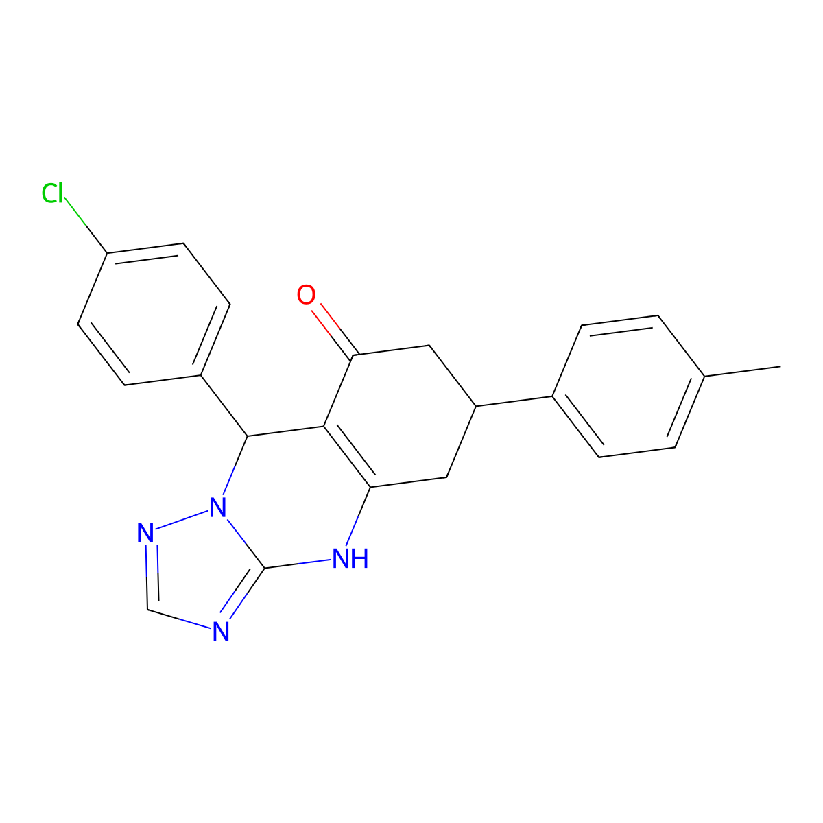 9-(4-chlorophenyl)-6-(4-methylphenyl)-5,6,7,9-tetrahydro[1,2,4]triazolo[5,1-b]quinazolin-8(4H)-one molecular structure, CAS 727394-05-0