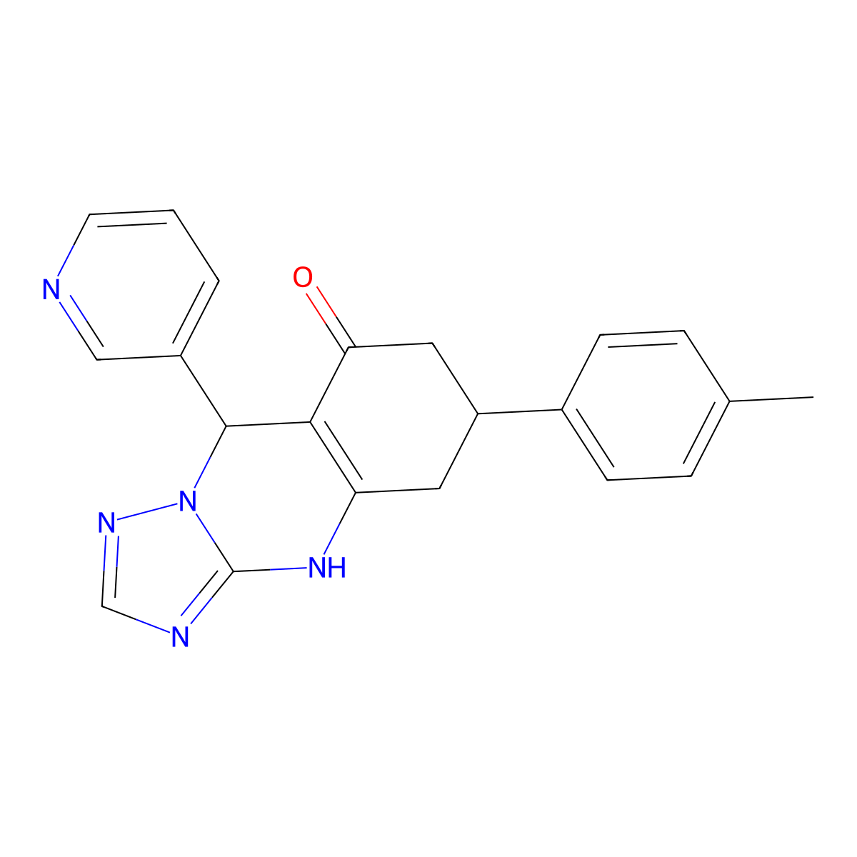 6-(4-Methylphenyl)-9-(pyridin-3-yl)-5,6,7,9-tetrahydro[1,2,4]triazolo[5,1-b]quinazolin-8-ol molecular structure, CAS 727394-09-4