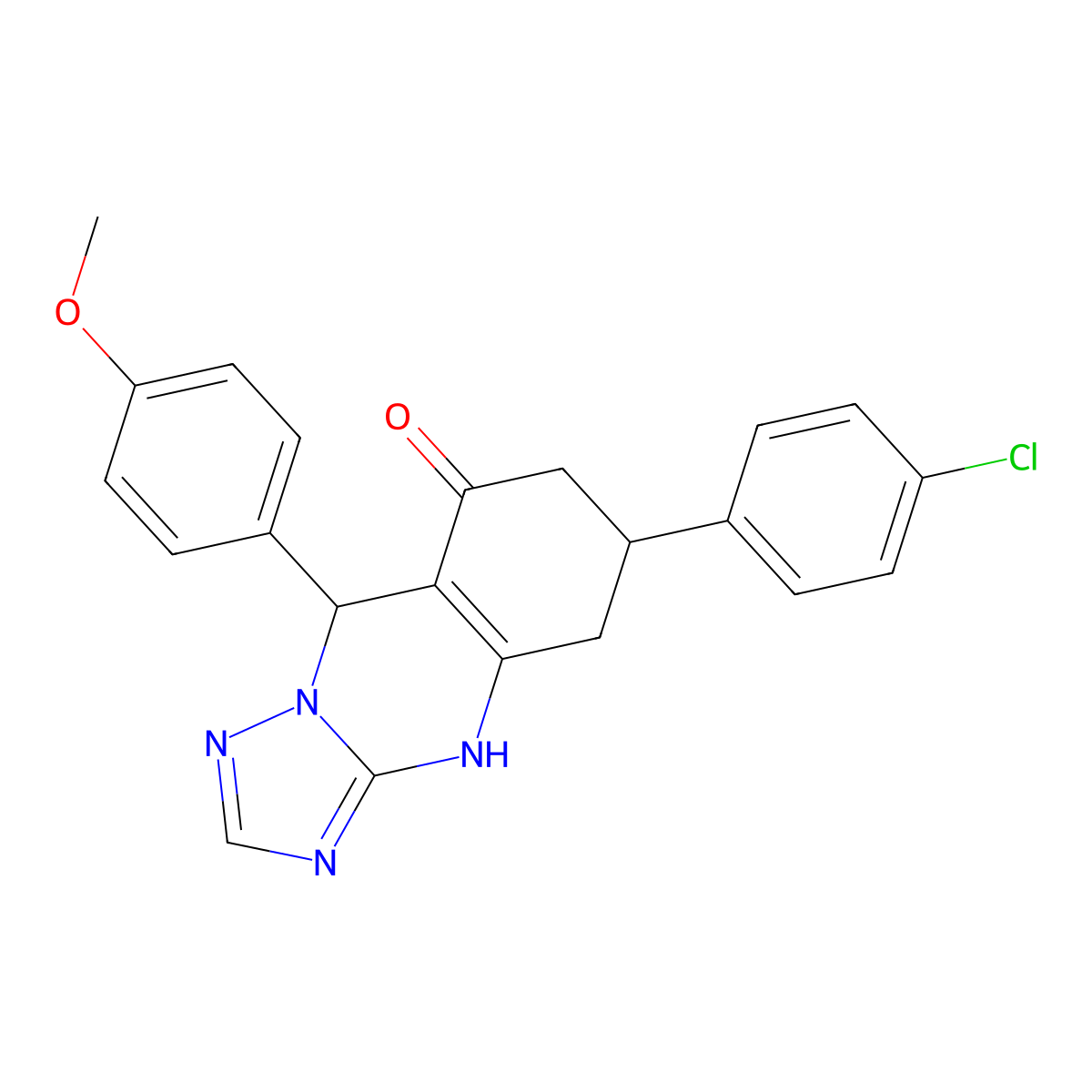 6-(4-chlorophenyl)-9-(4-methoxyphenyl)-5,6,7,9-tetrahydro[1,2,4]triazolo[5,1-b]quinazolin-8(4H)-one molecular structure, CAS 727394-14-1