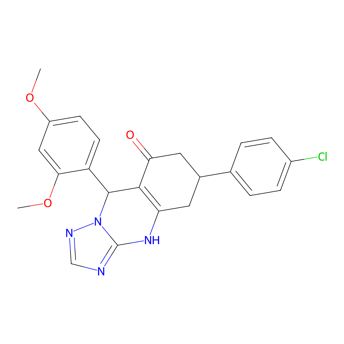6-(4-chlorophenyl)-9-(2,4-dimethoxyphenyl)-5,6,7,9-tetrahydro[1,2,4]triazolo[5,1-b]quinazolin-8(4H)-one molecular structure, CAS 727394-20-9