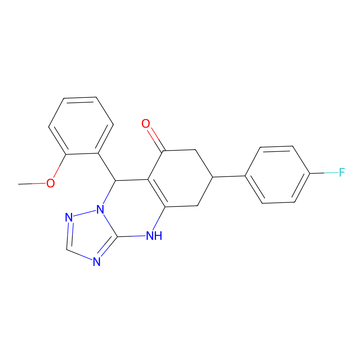 6-(4-fluorophenyl)-9-(2-methoxyphenyl)-5,6,7,9-tetrahydro[1,2,4]triazolo[5,1-b]quinazolin-8(4H)-one molecular structure, CAS 727394-21-0