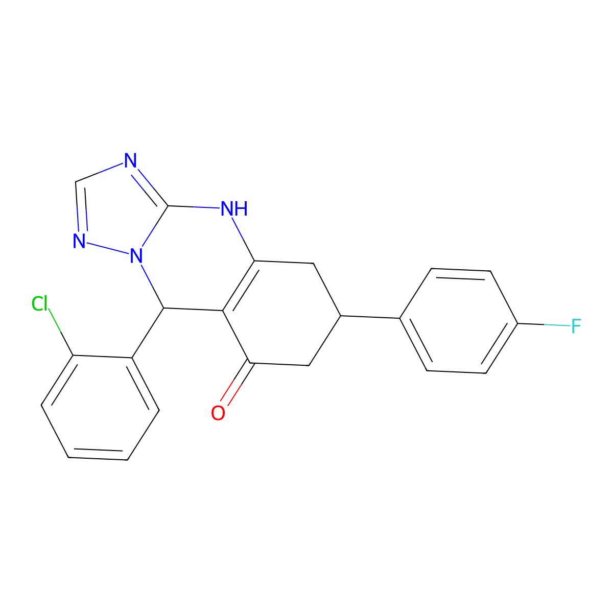 9-(2-chlorophenyl)-6-(4-fluorophenyl)-5,6,7,9-tetrahydro[1,2,4]triazolo[5,1-b]quinazolin-8(4H)-one molecular structure, CAS 727394-22-1