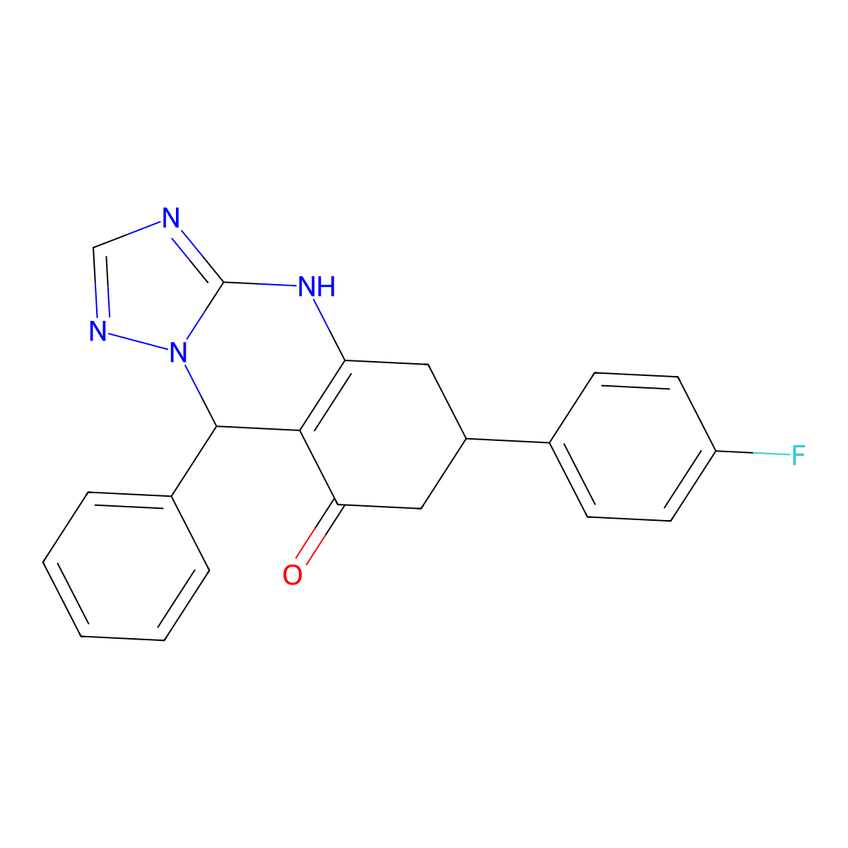 6-(4-fluorophenyl)-9-phenyl-5,6,7,9-tetrahydro[1,2,4]triazolo[5,1-b]quinazolin-8(4H)-one molecular structure, CAS 727394-23-2