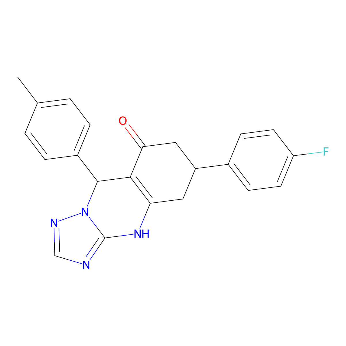 6-(4-fluorophenyl)-9-(4-methylphenyl)-5,6,7,9-tetrahydro[1,2,4]triazolo[5,1-b]quinazolin-8(4H)-one molecular structure, CAS 727394-24-3