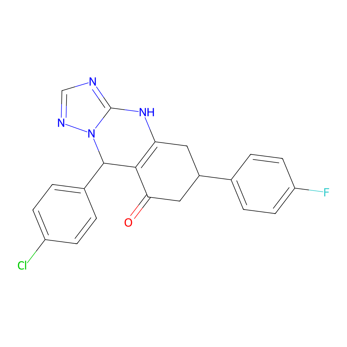 9-(4-Chlorophenyl)-6-(4-fluorophenyl)-5,6,7,9-tetrahydro[1,2,4]triazolo[5,1-b]quinazolin-8-ol molecular structure, CAS 727394-25-4