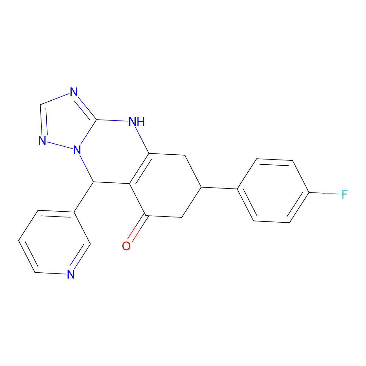 6-(4-fluorophenyl)-9-(pyridin-3-yl)-5,6,7,9-tetrahydro[1,2,4]triazolo[5,1-b]quinazolin-8(4H)-one molecular structure, CAS 727394-26-5
